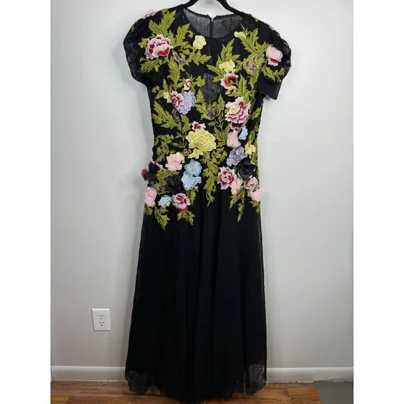 $998 MAC DUGGAL 11411 Black 3D Floral Dress Size 10 Embroidered Formal Gown NWT - Picture 3 of 10